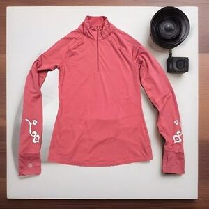 Athleta Running Jacket XS 1/4 Zip Pink Reflective Graphic Cuffs Zip Pocket